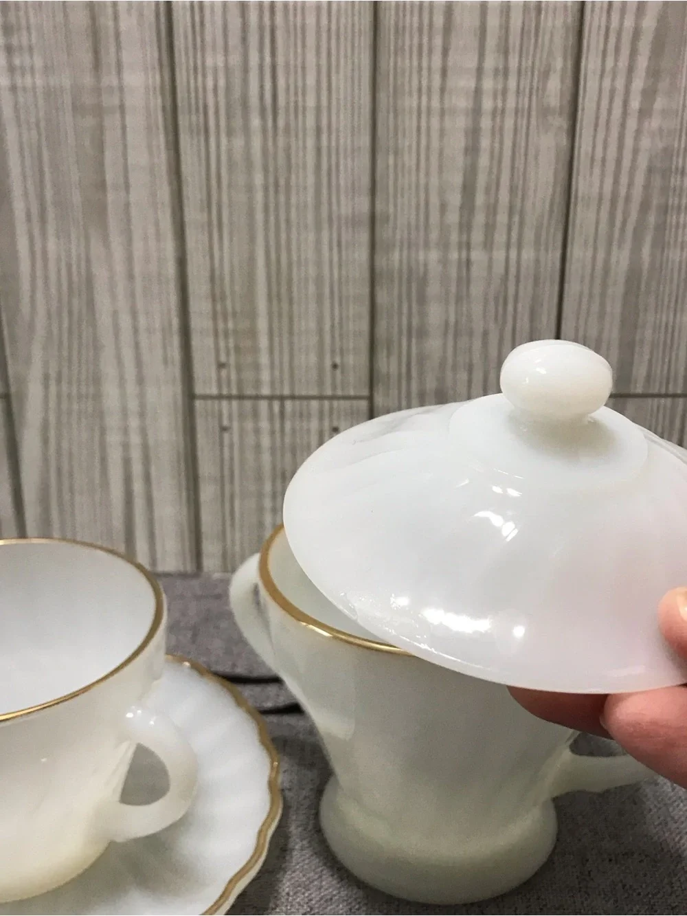 Vintage Anchor Hocking- Fire King Cup & Sauce and Sugar bowl set
